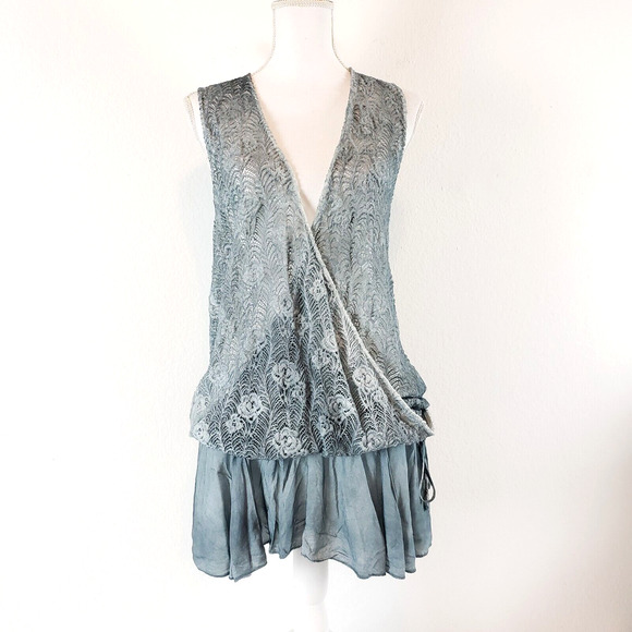 Monoreno SIZE L Blue Gray Crochet Beach Swimsuit Cover Up Dress Women Sleeveless - Picture 1 of 10